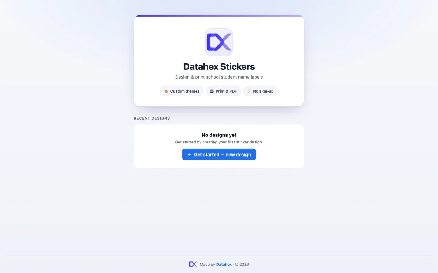 Datahex Stickers website